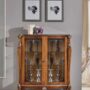 VETRINA-BASSA-A-2-ANTE-IN-LEGNO-NOCE-E-FOGLIA-ARGENTO-ARREDO-CRISTALLIERA-SALA-163193897115
