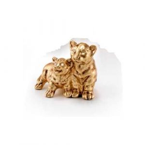 COPPIA CUCCIOLI PANTERA TIGRE IN CERAMICA FOGLIA ORO CON CRISTALLI ARREDO CASA