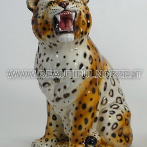 CUCCIOLO LEOPARDO SEDUTO IN CERAMICA COLORATA ANIMALI TIGRE PANTERA ARREDO CASA
