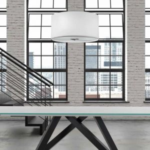 DISCO BIANCO/CROMO SOSPENSIONE GRANDE PARALUME BIANCO E STRUTTURA CROMO 3 LUCI