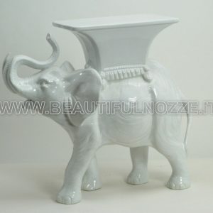 ELEFANTE CON TAVOLINO IN CERAMICA BIANCO LEONE PUMA PANTERA ARREDO CASA