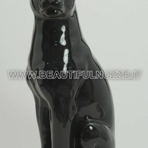 LEOPARDO SEDUTO IN CERAMICA NERA ANIMALI TIGRE PANTERA ARREDO CASA