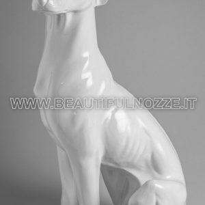 LEVRIERO SEDUTO IN CERAMICA BIANCO PLATINO ARREDO CASA CANE