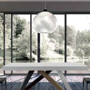 SFERA LAMPADARIO MODERNO MEDIO IN VETRO DECORATO JEANSATO BIANCO 1 LUCE