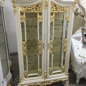 VETRINA A 2 ANTE IN LEGNO AVORIO E DECORI IN FOGLIA ORO SOGGIORNO ARREDO CASA