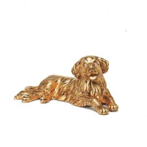 CANE BOVARO DISTESO IN CERAMICA FOGLIA ORO OCCHI IN CRISTALLO SWAROVSKI