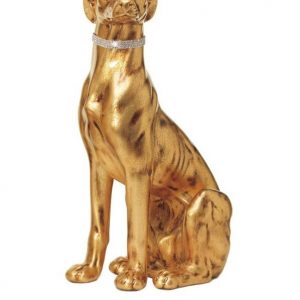 CANE LEVRIERO TRUSS SEDUTO IN CERAMICA FOGLIA ORO COLLARE OCCHI IN CRISTALLO