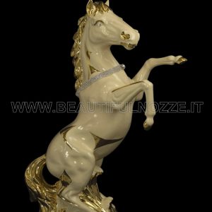 CAVALLO GRANDE IN CERAMICA CREMA E ORO CON CRISTALLI SWAROVSKI ANIMALI