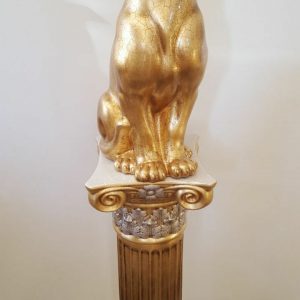 COLONNA CARAPIE CON PANTERA IN CERAMICA AVORIO FOGLIA ORO E FOGLIA ARGENTO