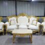 DIVANO-3-POSTI-2-POLTRONE-TAVOLINO-LEGNO-ORO-ECOPELLE-AVORIO-CRISTALLI-153964645737
