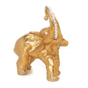 ELEFANTE GRANDE ZEUS CON PROBOSCIDE ALTA IN CERAMICA PORPORINA ORO E SWAROVSKI