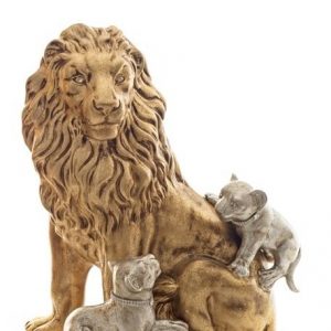 LEONE CON CUCCIOLI ORO CERAMICA CRISTALLI ANIMALI ARREDO CASA SOGG. SALOTTO