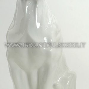 LEOPARDO SEDUTO IN CERAMICA BIANCA LEONE PANTERA TIGRE ARREDO CASA