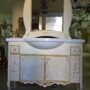 MOBILE-BAGNO-E-SPECCHIO-IN-LEGNO-AVORIO-DECORI-FOGLIA-ORO-CON-LAVABO-120-cm-164470553417