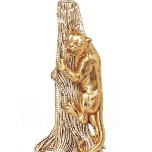 PANTER ARRAMPICATA SU TRONCO CERAMICA FOGLIA ORO CASCATA DI CRISTALLI SWAROVSKI