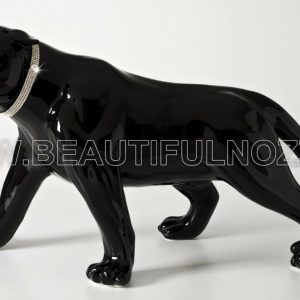 PANTERA SAVANA IN CERAMICA NERA CON OCCHI E COLLARE IN CRISTALLO SWAROVSKI