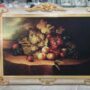 QUADRO-IN-LEGNO-AVORIO-E-FOGLIA-ORO-CON-CRISTALLI-DECORO-FRUTTA-ARREDO-CASA-162548851327
