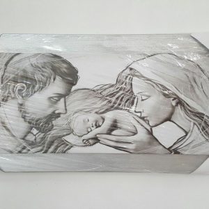 QUADRO SACRA FAMIGLIA DA PARETE IN LEGNO ARGENTO E GLITTER ARREDO CASA SALA