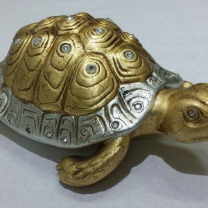 TARTARUGA FOGLIA ORO CERAMICA CON SWAROVSKI ARREDO CASA SALONE SALOTTO ANIMALI