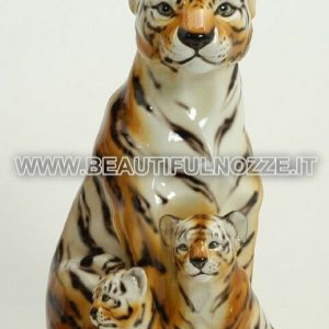 TIGROTTO CON CUCCIOLI IN CERAMICA TIGRATI PANTERA LEONE PUMA ARREDO CASA