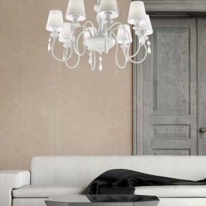 WHITE LAMPADARIO IN METALLO SMALTATO BIANCO SATINATO PARALUMI IN PVC 8 LUCI