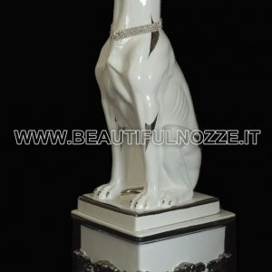 BASE + LEVRIERO IN CERAMICA BIANCO PLATINO CON CRISTALLI SWAROVSKI ANIMALI