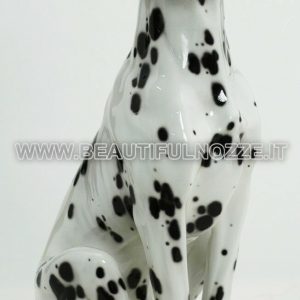CANE DALMATA SEDUTO IN CERAMICA BIANCO E NERO ANIMALI ARREDO CASA