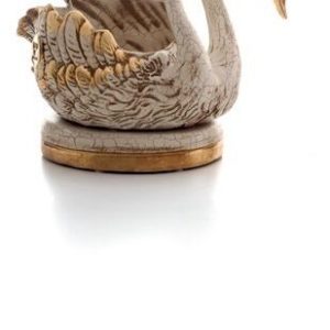 COPPIA CIGNI AVORIO ORO CERAMICA CRISTALLI ANIMALI ARREDO CASA SOGG. SALOTTO