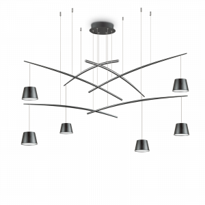 FISH LAMPADARIO SOSPENSIONE 6 LUCI IN METALLO NERO