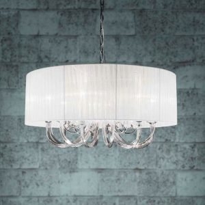 LEIRA SOSPENSIONE  BRACCI IN CRISTALLO E PARALUME IN ORGANZA 6 LUCI X 40W