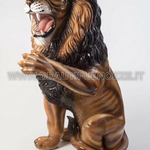 LEONE GIGANTE SEDUTO CON ZAMPA SX ALTA IN CERAMICA COLORATO ANIMALI ARREDO CASA