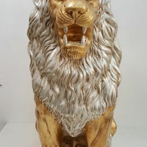 LEONE RUGG. GIGANTE CERAMICA ORO CRISTALLI ANIMALI ARREDO CASA SOGGIORNO SALOTTO