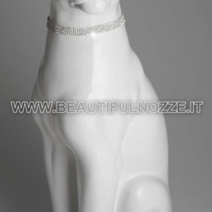 LEOPARDO SEDUTO IN CERAMICA BIANCO CON OCCHI E COLLARE IN CRISTALLO SWAROVSKI