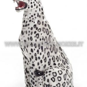 LEOPARDO SEDUTO IN CERAMICA BIANCO E NERO LEONE PANTERA TIGRE ARREDO CASA