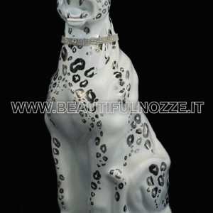 LEOPARDO SEDUTO IN CERAMICA BIANCO PLATINO CON CRISTALLI SWAROVSKI ANIMALI
