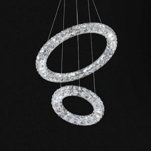 NORA3 SOSPENSIONE ANELLO MEDIO IN ACCIAIO INOX E MATTONELLE IN CRISTALLO A LED