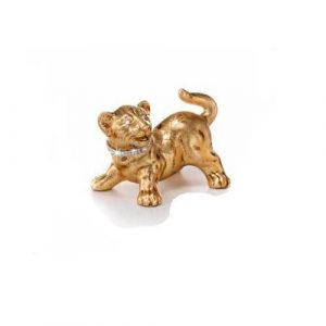 PANTERA SU 4 ZAMPE CODA IN ALTA TIGRE IN CERAMICA FOGLIA ORO CON CRISTALLI