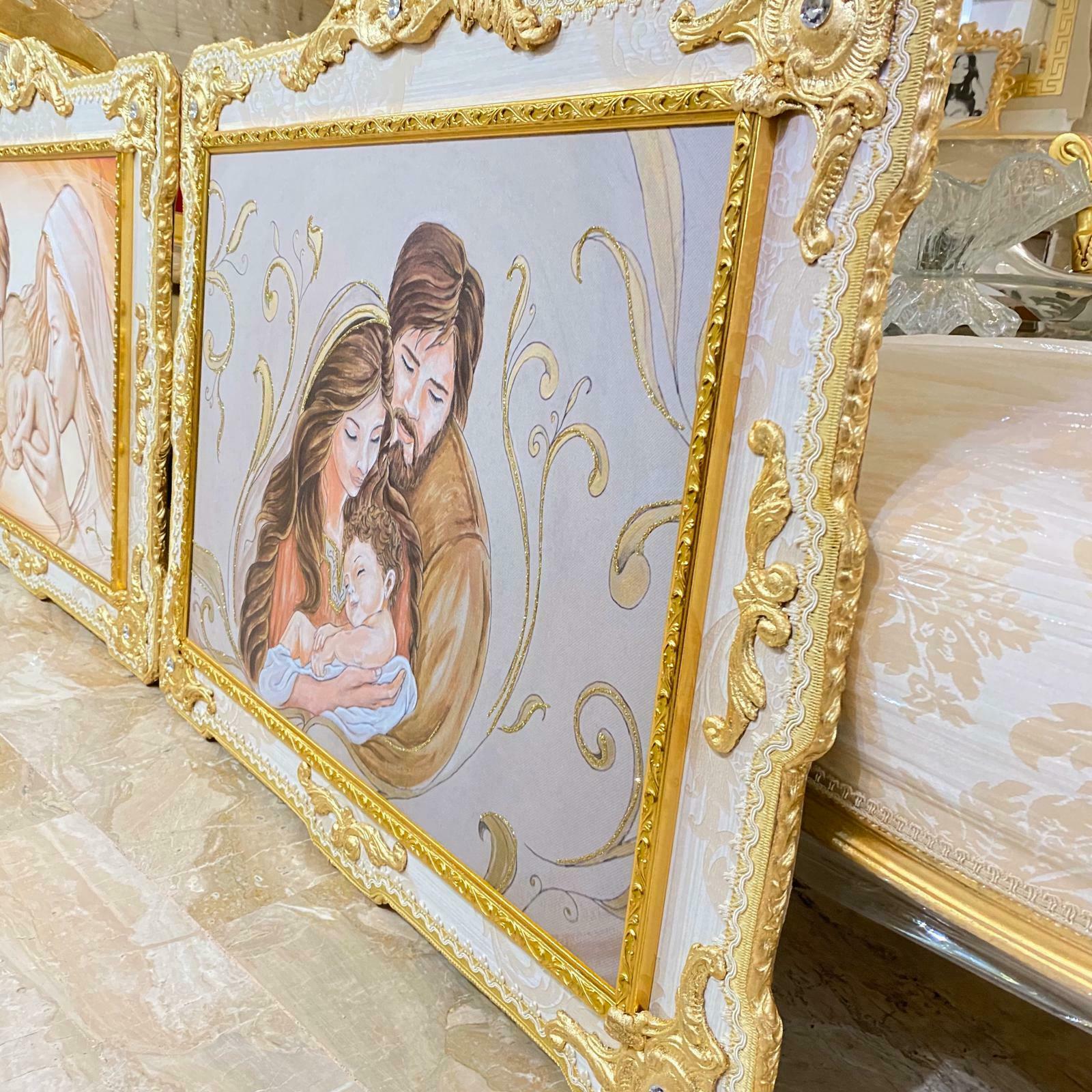 QUADRO-CAPEZZALE-SACRA-FAMIGLIA-CORNICE-IN-LEGNO-PANNA-E-FOGLIA-ORO-CAPOLETTO-164118414758-7