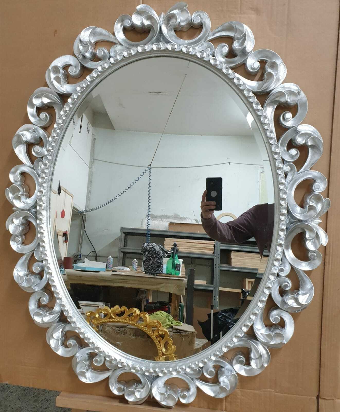 SPECCHIO-DA-PARETE-CORNICE-IN-LEGNO-INTAGLIATO-DECORO-FOGLIA-ARGENTO-93×73-cm-164488587458