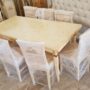 TAVOLO-8-SEDIE-DA-CUCINA-IN-LEGNO-AVORIO-E-ORO-ARREDO-CASA-CUCINA-152686949328