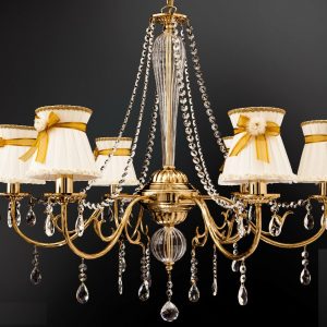 TEX LAMPADARIO SOSPENSIONE IN METALLO ORO CON CRISTALLI 6 LUCI 40W