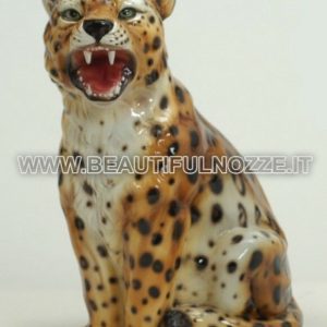TIGROTTO RUGGENTE SEDUTO IN CERAMICA COLORATO CON MACCHIE ANIMALI PANTERA LEONE