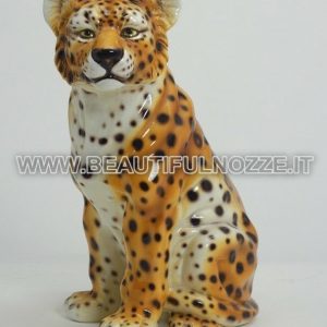 TIGROTTO SEDUTO IN CERAMICA COLORATA CON MACCHIE PANTERA LEONE PUMA ARREDO CASA