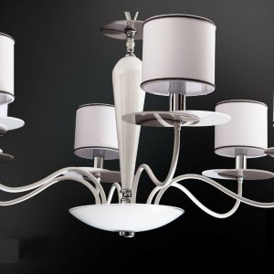 TRISTIN LAMPADARIO SOSPENSIONE MODERNO STRUTTURA CROMO E BIANCA 6 LUCI 40W