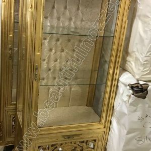 VETRINA A 1 ANTA IN LEGNO FOGLIA ORO CON STOFFA ORO E CRISTALLI ARREDO CASA SALA