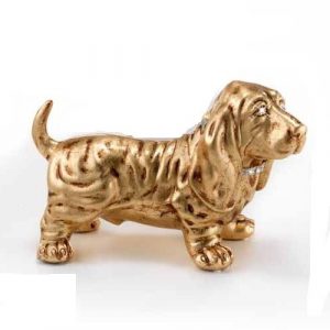 BASSOTTO MEDIO SU 4 ZAMPE FOGLIA ORO IN CERAMICA OCCHI E COLLARE IN CRISTALLI