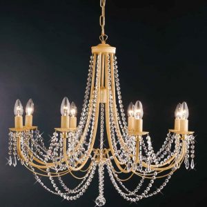 BLAKE LAMPADARIO SOSPENSIONE METALLO AVORIO ORO DECAPE' CON CRISTALL 8+1 LUCE