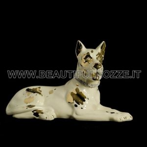 CANE ALANO SDRAIATO IN CERAMICA CREMA E ORO CON CRISTALLI SWAROVSKI ANIMALI