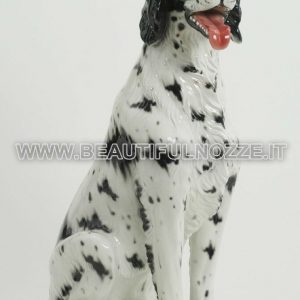 CANE SETTER SEDUTO IN CERAMICA BIANCO E NERO ANIMALI ARREDO CASA