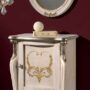 COMODINO-ALTO-A-1-ANTA-E-SPECCHIO-OVALE-IN-LEGNO-AVORIO-E-FOGLIA-ARGENTO-153134345019